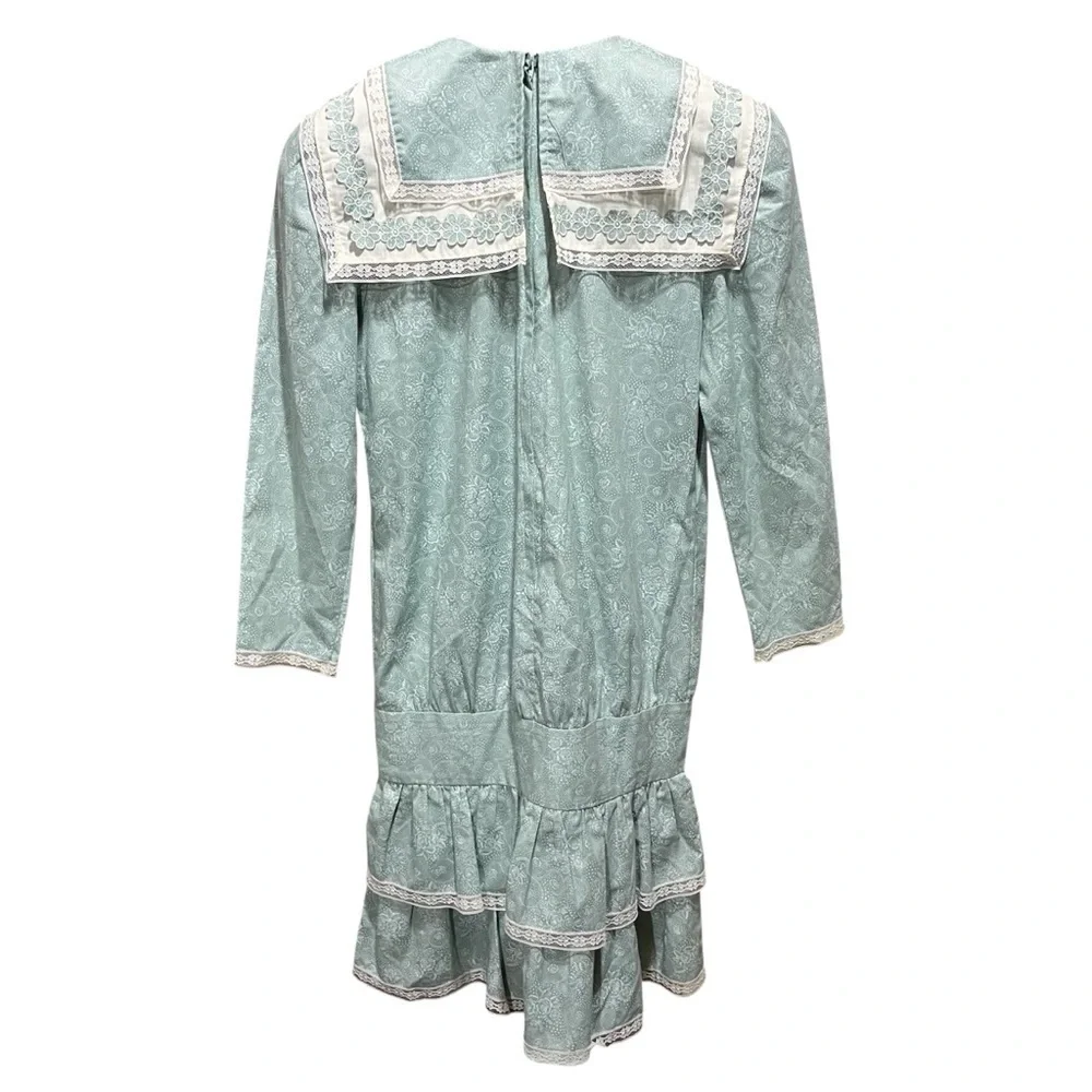 Gunne Sax Vintage Sage Green Floral Lace Dress with Drop Waist Cottagecore - Picture 7 of 13